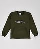 Kiwi Cotton Knit Full Sleeves Cute Text Foil Printed Light Winter Sweatshirt - Green