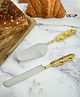 Pravaah India Punkh Cake and Knife Server Set Brass Feather Handle (Set 2)