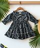 Bella Moda Cotton Woven Half Puffed Sleeves Floral Printed Peter Pan Collar Dress - Navy Blue