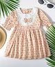 Bella Moda Cotton Woven Three Fourth Puffed Sleeves Floral Printed Lace Detailed Peter Pan Collar Dress - Multi Colour