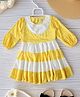 Bella Moda Cotton Woven Three Fourth Puffed Sleeves Floral Printed Schiffli Embroidered Dress - Yellow