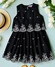 Bella Moda Cotton Woven Sleeveless Floral Embroidered Dress - Black