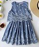 Bella Moda Cotton Woven Sleeveless Floral Embroidered Dress - Blue