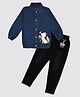 Kiwi Denim Woven Full Sleeves Fox Printed Shirt & Jeans Set - Blue & Black