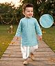 Babyhug Woven Full Sleeves Kurta & Dhoti Set With Sequin Detailing - Light Blue