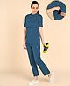 Zelena 95% Cotton 5% Lycra Knit Half Sleeves Solid Maternity Top & Pajama With Two Layer Lift Nursing Access - Air Force Blue
