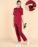 Zelena 95% Cotton 5% Lycra Knit Half Sleeves Solid Maternity Top & Pajama With Two Layer Lift Nursing Access -Deep Red