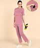 Zelena 95% Cotton 5% Lycra Knit Half Sleeves Solid Maternity Top & Pajama With Two Layer Lift Nursing Access -Deep Salmon