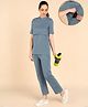 Zelena 95% Cotton 5% Lycra Knit Half Sleeves Solid Maternity Top & Pajama With Two Layer Lift Nursing Access -Medium Blue