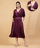 Zelena 95% Viscose 5% Lycra Knit Half Sleeves Solid Maternity Dress With Front Open Nursing Access - Deep Red