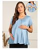 Zelena 95% Viscose 5% Lycra Half Sleeves Solid Maternity Top With Side Open Nursing Access - Ice Blue