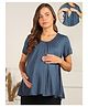 Zelena 95% Viscose 5% Lycra Half Sleeves Solid Maternity Top With Side Open Nursing Access - Denim Blue