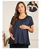 Zelena 95% Viscose 5 % Lycra Half Sleeves Solid Maternity Top With Side Open Nursing Access - Navy Blue