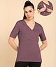 Zelena 95% Cotton 5% Elastane Woven Half Sleeves Solid Maternity  Top With Side Open Nursing Access - Deep Woodrose