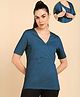 Zelena 95% Cotton 5% Elastane Woven Half Sleeves Solid Maternity  Top With Side Open Nursing Acces - Air force Blue