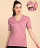 Zelena 95% Cotton 5% Elastane Woven Half Sleeves Solid Maternity  Top With Side Open Nursing Acces - Deep Salmon