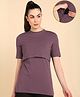 Zelena 95% Cotton 5% Elastane Woven Half Sleeves Solid Maternity Top With Overlap Nursing Access - Deep Woodrose