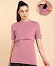 Zelena 95% Cotton 5% Elastane Woven Half Sleeves Solid Maternity Top With Overlap Nursing Access - Deep Salmon