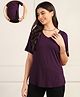 Zelena 95% Viscose 5% Lycra Knit Half Sleeves Solid Maternity Top With Side Zipper Nursing Access - Plum