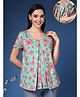 Zelena 95% Cotton 5% Elastane Knit Half Sleeves Floral Printed Maternity Top With Side Button Nursing Access - Green