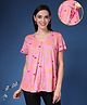 Zelena 95% Cotton 5% Elastane Knit Half Sleeves Floral Printed Maternity Top With Side Button Nursing Access - Baby Pink