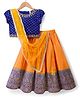 Babyhug Brocade Woven Half Sleeves Choli Lehenga Set With Foil Print & Dupatta - Navy Blue & Yellow