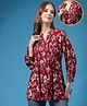 Zelena 100% Rayon Knit Three Fourth Puffed Sleeves Floral Printed Maternity Top With Front Button Nursing Access - Dark Maroon