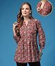 Zelena 100% Cotton Knit Three Fourth Puffed Sleeves Floral Printed Maternity Top With Front Button Nursing Access - Multi Colour