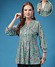 Zelena 100% Cotton Knit Three Fourth Puffed Sleeves Floral Printed Maternity Top With Front Button Nursing Access - Light Green