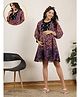 Zelena Woven Three Fourth Sleeves Floral & Paisley Printed Maternity Kurti Style Shirt Dress With Front Open Nursing Access - Purple