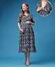 Zelena Rayon Woven Half Sleeves Floral Printed Maternity Dress With Front Open Nursing Access - Blue