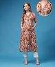 Zelena Rayon Woven Half Sleeves Floral Printed Maternity Dress With Front Open Nursing Access - Red Floral