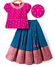 Babyhug Brocade Woven Half Sleeves Choli and Lehenga Set with Floral Embroidery & Foil Print - Dark Pink