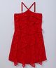 Taffykids Georgette Woven Sleeveless Cascade Ruffle Detailed Dress - Red