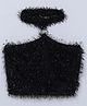 Taffykids Fur Knit Sleeveless Solid Halter Neck Crop Top - Black
