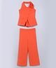 Taffykids Woven Sleeveless Rose Applique Detailed Halter Neck Waistcoat Style Top & Pant Set - Orange