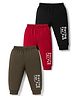 Zero Fleece Knit Full Length Fleece Pants With Text Print Pack Of 3 - Red Black & Light Brown