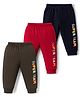 Zero Knit Full Length Fleece Pants With Animal Print Pack Of 3 - Red Navy Blue & Brown
