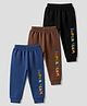 Zero Fleece Knit Full Length Lounge Pants with Superteam Text Print Pack of 3 - Black Brown & Royal Blue