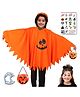 Sarvda Lycra Halloween Theme Batwing Sleeves Hooded Poncho Costume Dress With Pumpkin Basket Scary Teeth & Tattoos Set - Orange