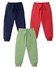KAVEE Pure Cotton Knit Pack Of 3 Solid Bio Washed Lounge Pants - Olive Green Red & Navy Blue