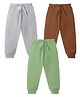 KAVEE Pure Cotton Knit Pack Of 3 Solid Bio Washed Lounge Pants - Olive Green Grey & Brown