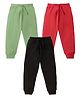 KAVEE Pure Cotton Knit Pack Of 3 Solid Bio Washed Lounge Pants - Olive Green Red & Black