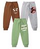 KAVEE Pure Cotton Knit Pack Of 3 Biker & Typography Printed Bio Washed Lounge Pants - Olive Green Grey & Brown