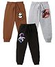 KAVEE Pure Cotton Knit Pack Of 3 Astronaut & Animal Printed Bio Washed Lounge Pants - Grey Black & Brown