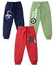 KAVEE Pure Cotton Knit Pack Of 3 Astronaut & Typography Printed Bio Washed Lounge Pants - Olive Green Red & Navy Blue