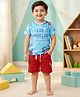 Little Ninja Cotton Knit Half Sleeves Los Angeles Text & Leaves Printed Tee With Shorts Set - Blue & Red