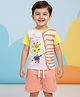 Little Ninja Cotton Knit Half Sleeves Giraffe Printed Tee With Shorts Set - Cream & Peach