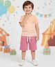 Little Ninja Cotton Knit Half Sleeves Striped Tee With Shorts Set - Orange & Pink