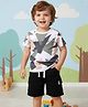 Little Ninja Cotton Knit Half Sleeves Typography Printed Tee With Shorts Set - White & Black